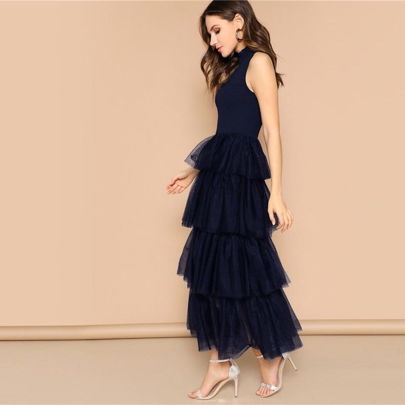 Blaues Abend & Ballkleid mit gerafften Tüll Rock
