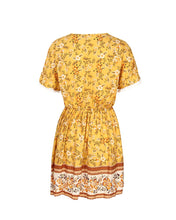 Lade das Bild in den Galerie-Viewer, Geblümtes Sommerkleid mit schicken Ärmeln &amp; V-Ausschnitt gelb