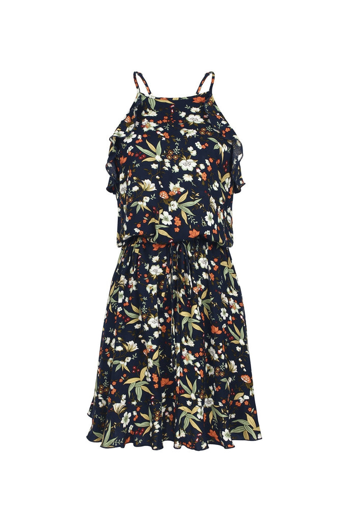 Top 2021 Sommerkleid mit geblümten Stoff blau