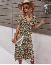 Lade das Bild in den Galerie-Viewer, Geblümtes Vintage Sommerkleid mit Wadenlangen Rock