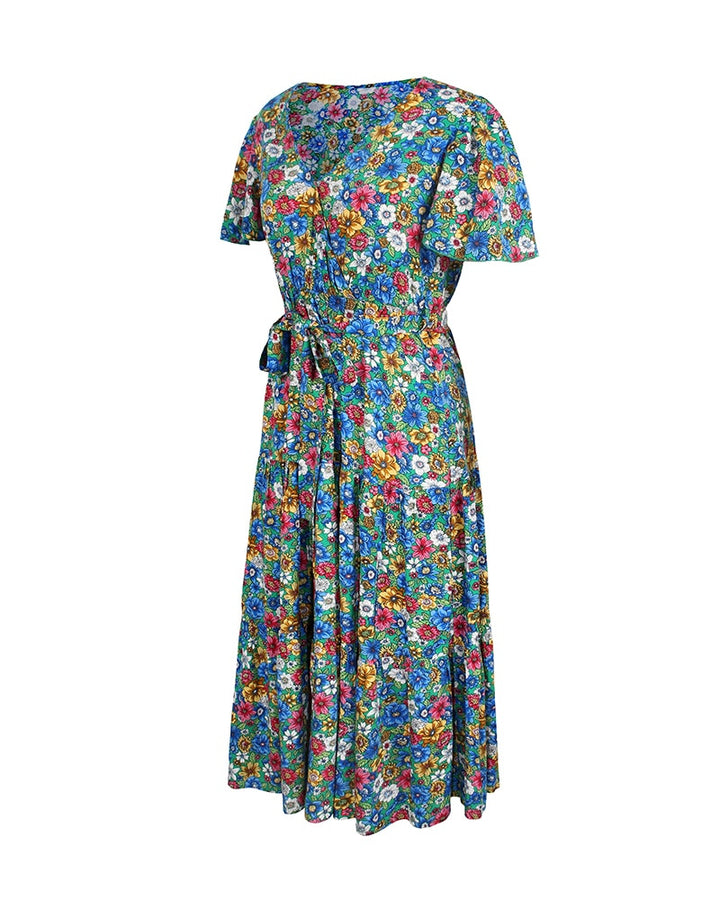 Geblümtes Vintage Sommerkleid mit Wadenlangen Rock