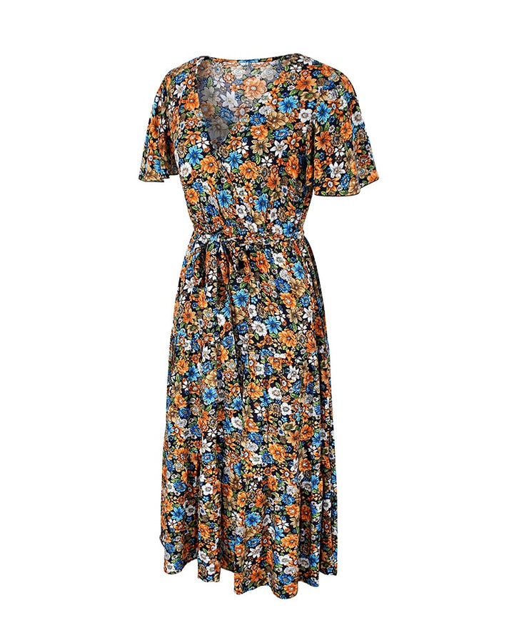 Geblümtes Vintage Sommerkleid mit Wadenlangen Rock