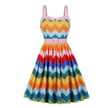 Lade das Bild in den Galerie-Viewer, 50er &amp; 60er Jahre Regenbogen Kleid mit Gürtel
