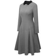 Lade das Bild in den Galerie-Viewer, Graues Retro Vintage Kleid mit Schwarzen Kragen