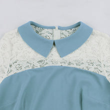 Lade das Bild in den Galerie-Viewer, Blaues A-Linien Kleid mit weißen Spitzen-Oberteil