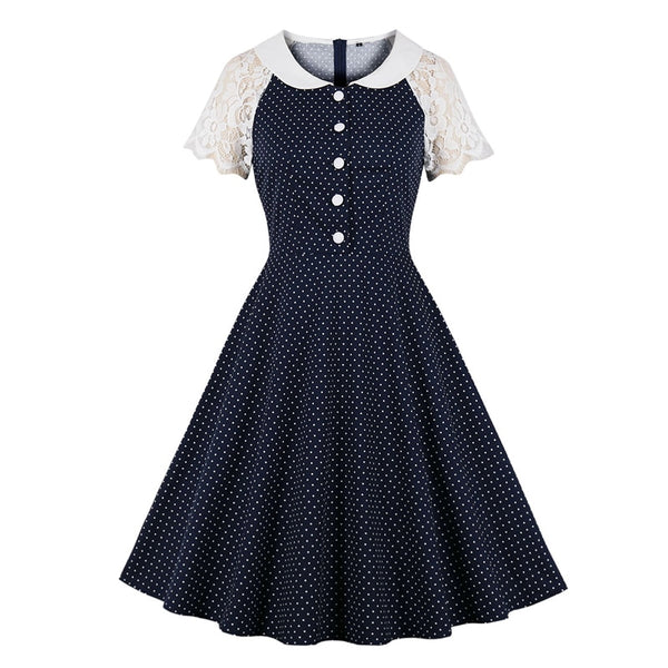 Festliches Vintage Kleid im 50er & 60er Jahre Stil mit Punkten & Spitzen Armen