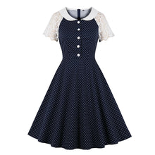 Lade das Bild in den Galerie-Viewer, Festliches Vintage Kleid im 50er &amp; 60er Jahre Stil mit Punkten &amp; Spitzen Armen