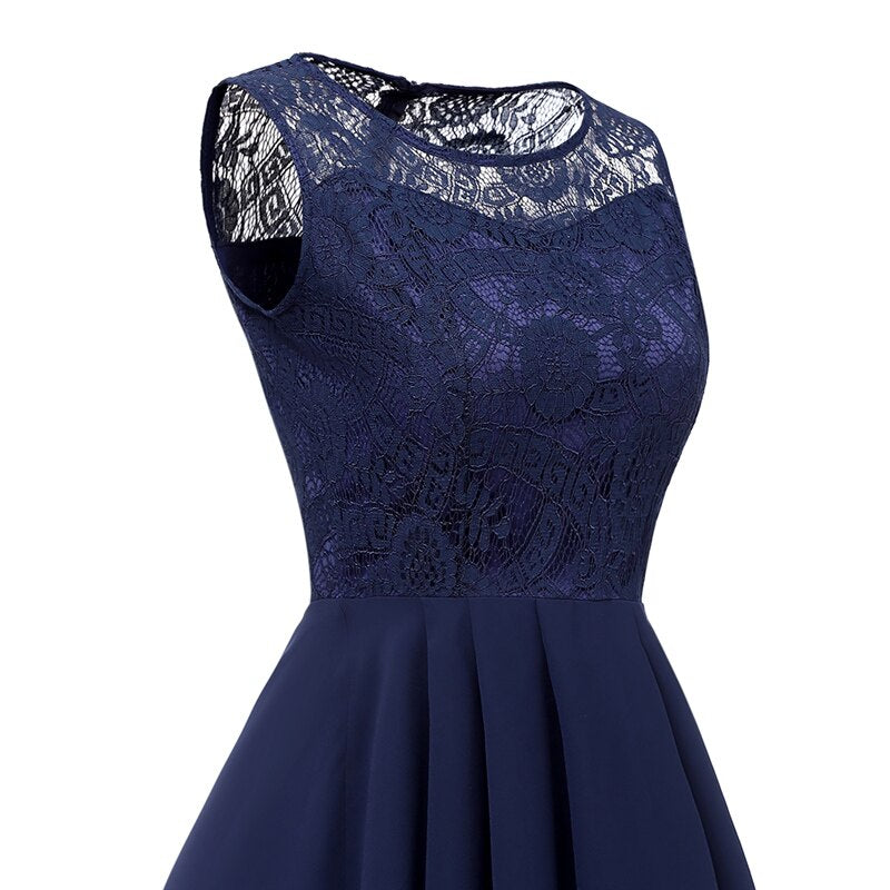 Blau Ballkleid mit Vokuhila Rock & schicken Spitzen Oberteil