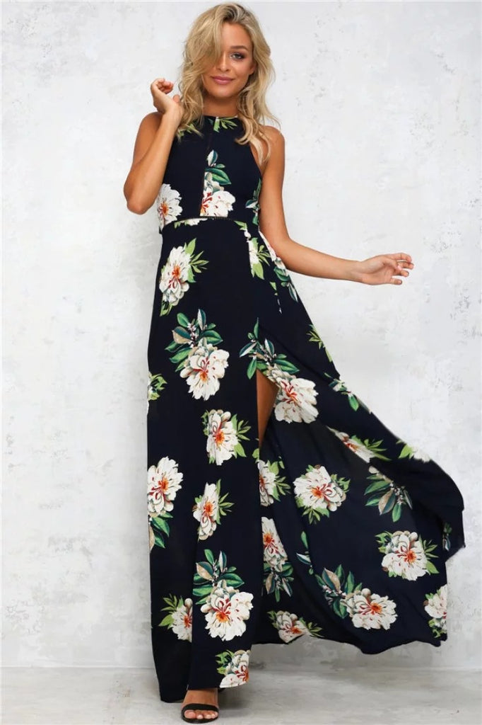 Rückenfreies Geblümtes Sommerkleid in 3 Verschiedenen Farben