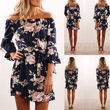 Lade das Bild in den Galerie-Viewer, Wunderschönes Sommer-Strandkleid Schulterfrei &amp; Geblümte