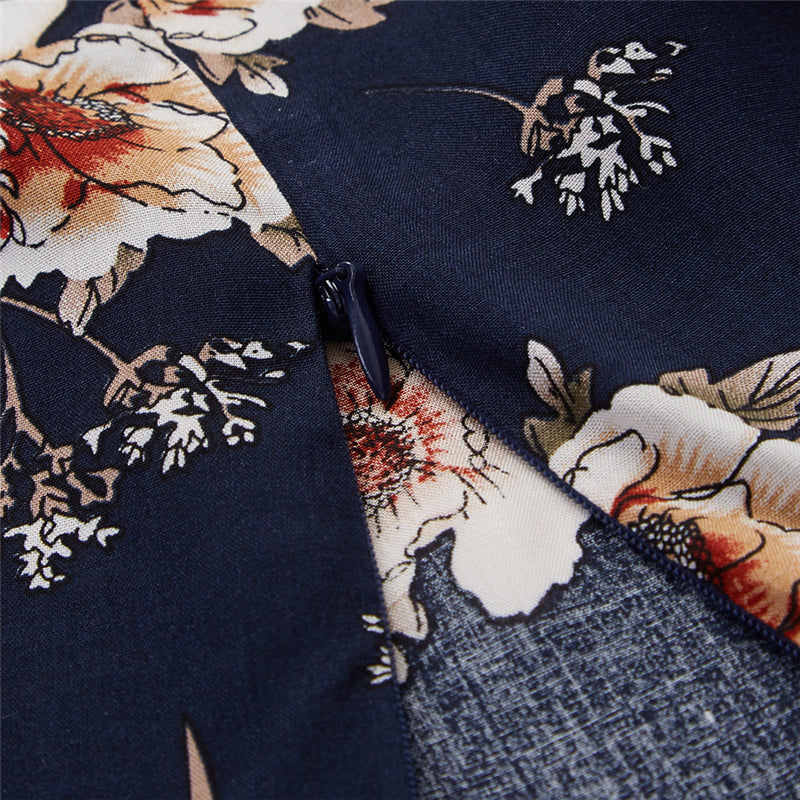Blaues Langarm Sommerkleid mit schöner Kragen-Schleife
