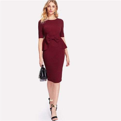 Elegantes Schößchen Kleid in 2 Farbvarianten, Perfekt für die Arbeit & Büro